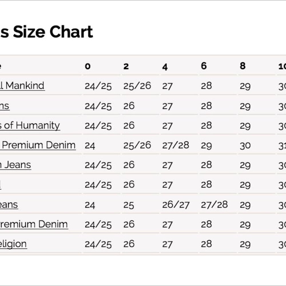 JEANS WAIST SIZE Conversion CHARTS  (@chumes22) TY